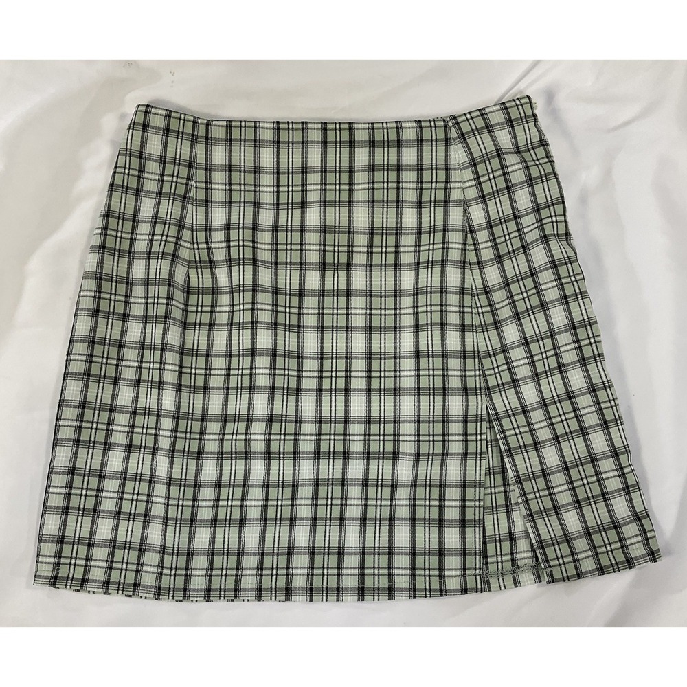 Princess Polly Green Plaid Mini Skirt With Front Slit Y2K Size US 4 332
